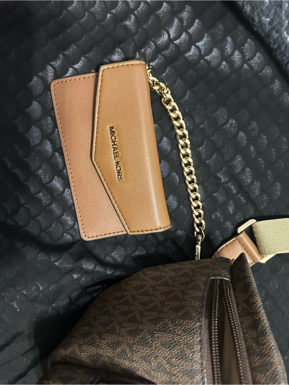 Michael Kors Brown Monogram Crossbody Belt Bag with Gold Hardware - Picture 7 of 12